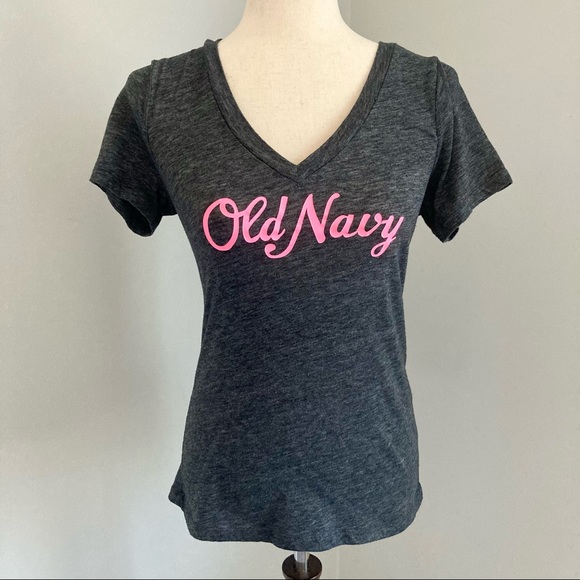 Old Navy Tops - Old Navy Grey and Pink Graphic V-Neck T-Shirt